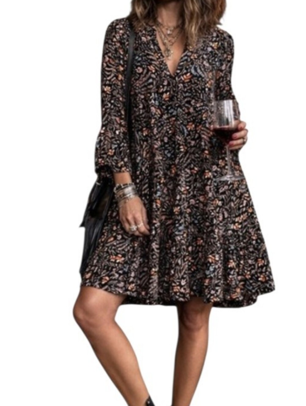 Anthropologie Maeve Long Sleeve Tiered Short Dress - M.      S48